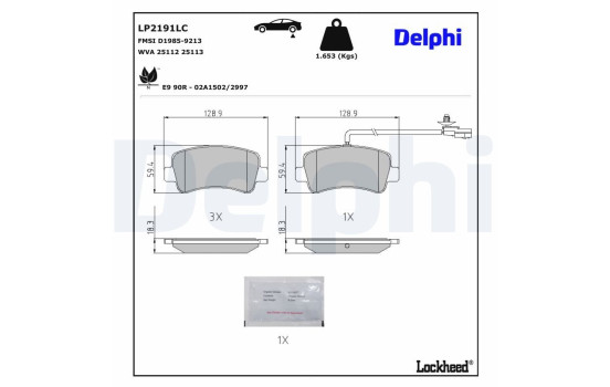 Jeu de plaquettes de frein, frein à disque LP2191LC Delphi
