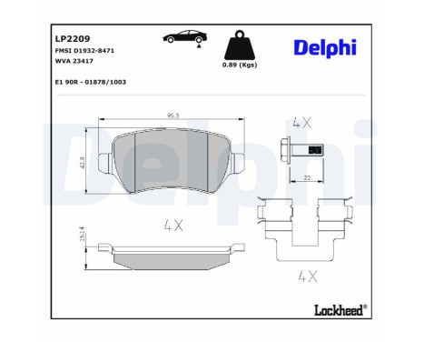 Jeu de plaquettes de frein, frein à disque LP2209 Delphi
