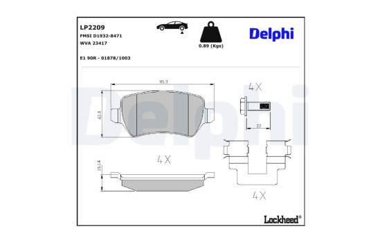 Jeu de plaquettes de frein, frein à disque LP2209 Delphi