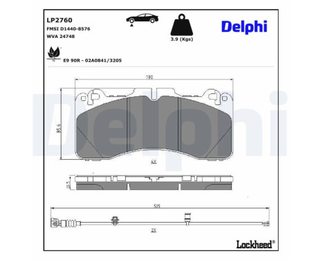 Jeu de plaquettes de frein, frein à disque LP2760 Delphi
