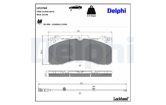 Jeu de plaquettes de frein, frein à disque LP2760 Delphi