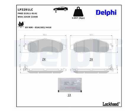 Jeu de plaquettes de frein, frein à disque LP3291LC Delphi