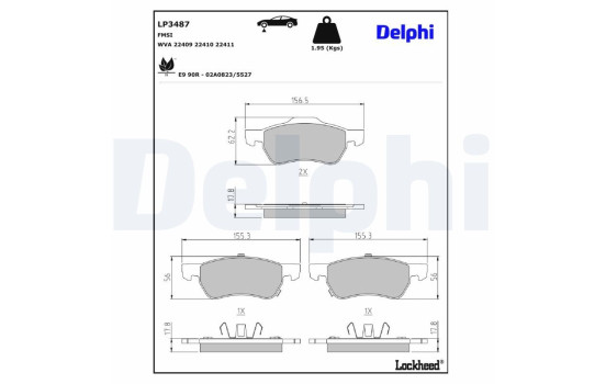 Jeu de plaquettes de frein, frein à disque LP3487 Delphi, Image 3