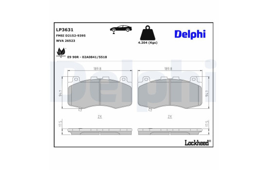 Jeu de plaquettes de frein, frein à disque LP3631 Delphi