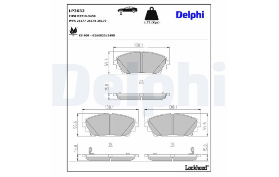 Jeu de plaquettes de frein, frein à disque LP3632 Delphi, Image 3
