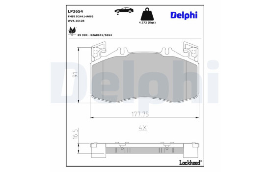 Jeu de plaquettes de frein, frein à disque LP3654 Delphi, Image 3