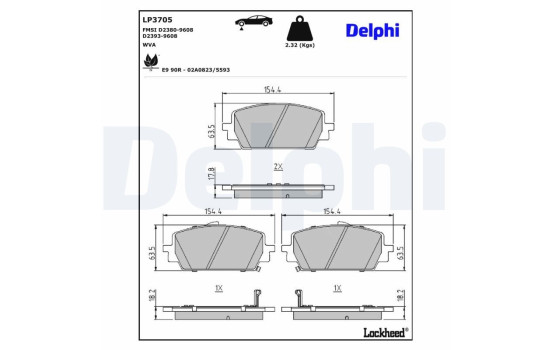 Jeu de plaquettes de frein, frein à disque LP3705 Delphi