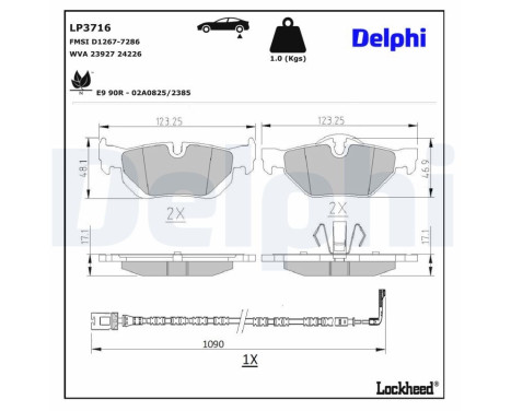 Jeu de plaquettes de frein, frein à disque LP3716 Delphi