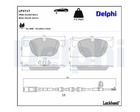 Jeu de plaquettes de frein, frein à disque LP3717 Delphi