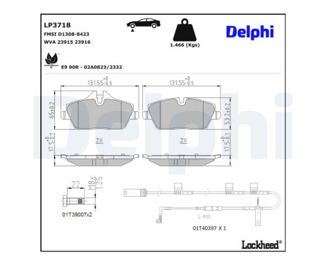 Jeu de plaquettes de frein, frein à disque LP3718 Delphi