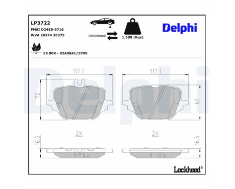 Jeu de plaquettes de frein, frein à disque LP3722 Delphi