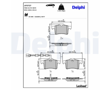 Jeu de plaquettes de frein, frein à disque LP3727 Delphi