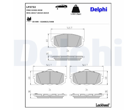 Jeu de plaquettes de frein, frein à disque LP3732 Delphi