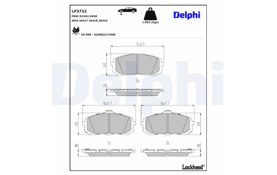 Jeu de plaquettes de frein, frein à disque LP3732 Delphi