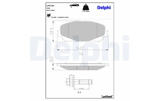 Jeu de plaquettes de frein, frein à disque LP3734 Delphi, Image 3