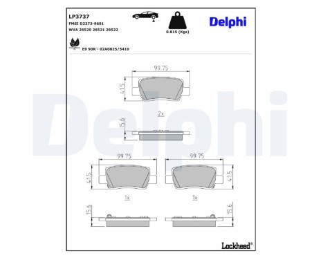 Jeu de plaquettes de frein, frein à disque LP3737 Delphi