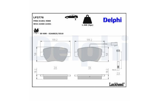 Jeu de plaquettes de frein, frein à disque LP3776 Delphi