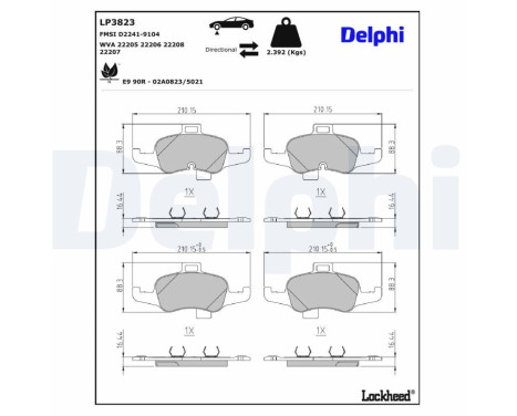 Jeu de plaquettes de frein, frein à disque LP3823 Delphi