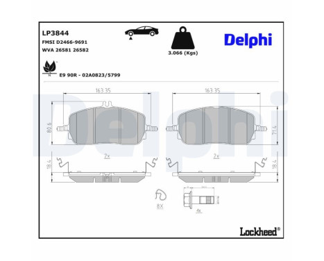 Jeu de plaquettes de frein, frein à disque LP3844 Delphi