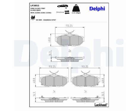 Jeu de plaquettes de frein, frein à disque LP3852 Delphi