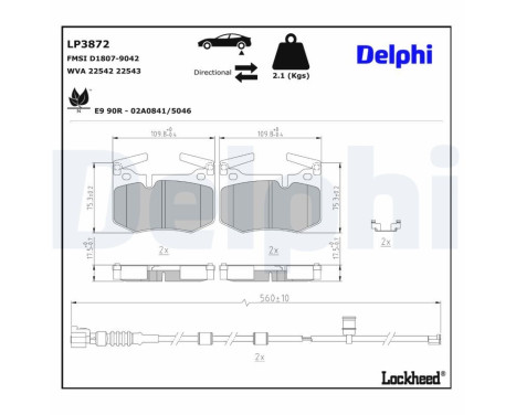 Jeu de plaquettes de frein, frein à disque LP3872 Delphi