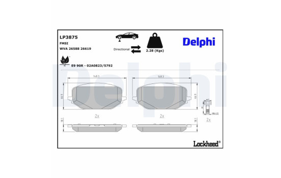 Jeu de plaquettes de frein, frein à disque LP3875 Delphi, Image 3
