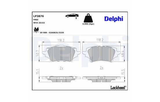 Jeu de plaquettes de frein, frein à disque LP3876 Delphi