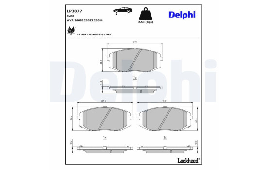 Jeu de plaquettes de frein, frein à disque LP3877 Delphi