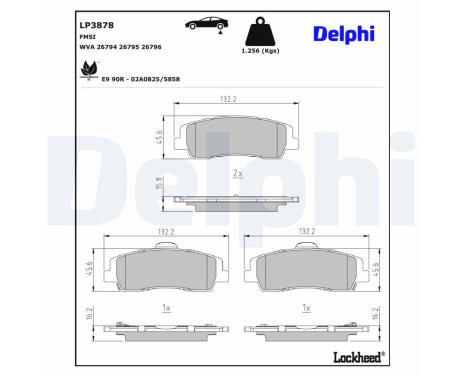 Jeu de plaquettes de frein, frein à disque LP3878 Delphi
