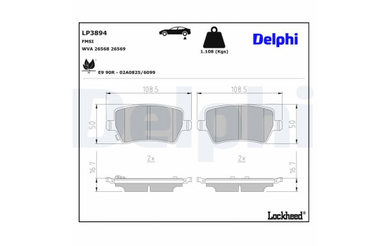 Jeu de plaquettes de frein, frein à disque LP3894 Delphi