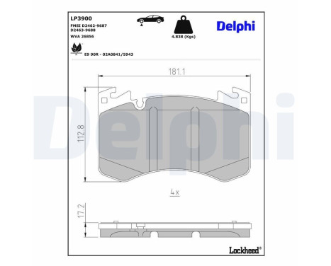 Jeu de plaquettes de frein, frein à disque LP3900 Delphi