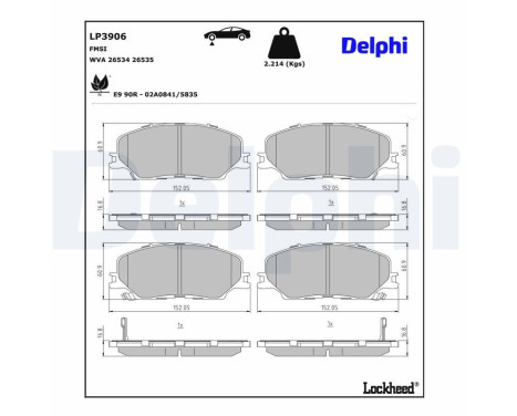 Jeu de plaquettes de frein, frein à disque LP3906 Delphi