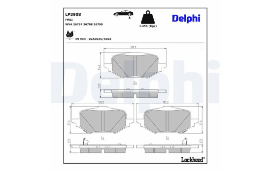 Jeu de plaquettes de frein, frein à disque LP3908 Delphi