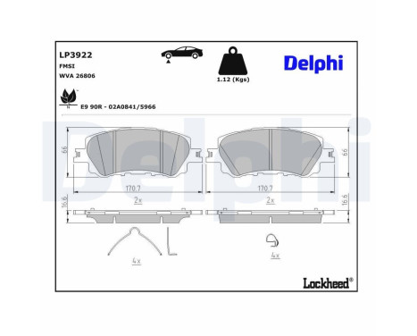 Jeu de plaquettes de frein, frein à disque LP3922 Delphi
