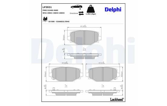 Jeu de plaquettes de frein, frein à disque LP3931 Delphi, Image 3
