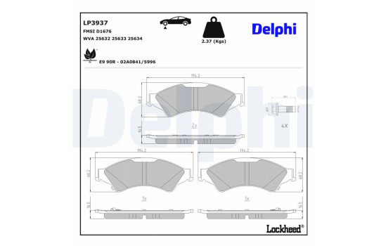 Jeu de plaquettes de frein, frein à disque LP3937 Delphi, Image 3