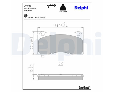 Jeu de plaquettes de frein, frein à disque LP4009 Delphi