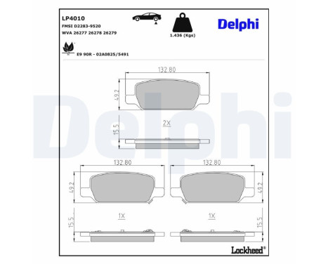 Jeu de plaquettes de frein, frein à disque LP4010 Delphi