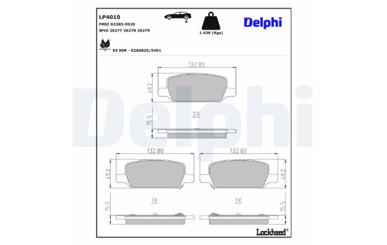 Jeu de plaquettes de frein, frein à disque LP4010 Delphi