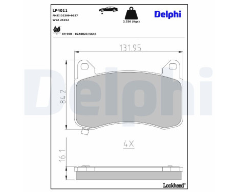 Jeu de plaquettes de frein, frein à disque LP4011 Delphi