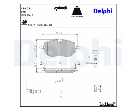 Jeu de plaquettes de frein, frein à disque LP4021 Delphi