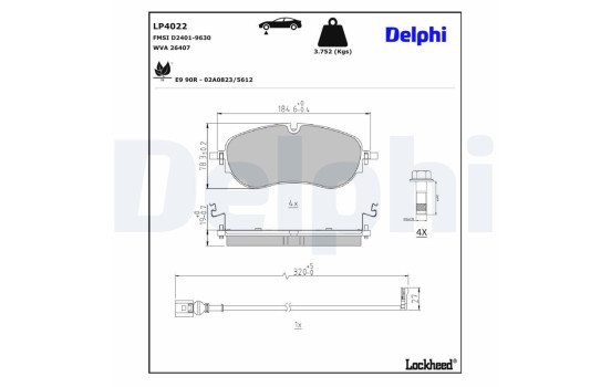 Jeu de plaquettes de frein, frein à disque LP4022 Delphi