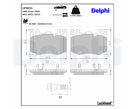 Jeu de plaquettes de frein, frein à disque LP4031 Delphi