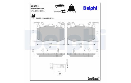 Jeu de plaquettes de frein, frein à disque LP4031 Delphi