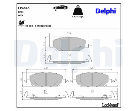 Jeu de plaquettes de frein, frein à disque LP4046 Delphi
