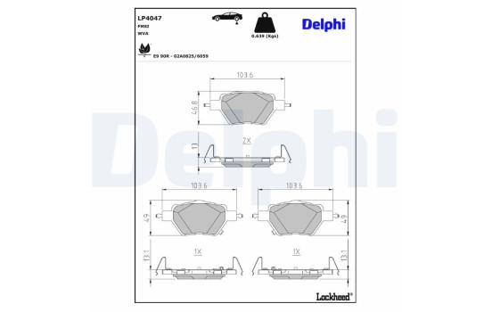 Jeu de plaquettes de frein, frein à disque LP4047 Delphi