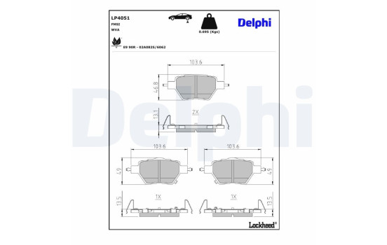 Jeu de plaquettes de frein, frein à disque LP4051 Delphi