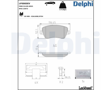 Jeu de plaquettes de frein, frein à disque LP5005EV Delphi, Image 3