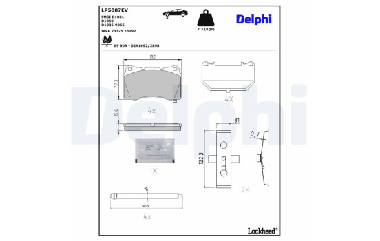 Jeu de plaquettes de frein, frein à disque LP5007EV Delphi, Image 3