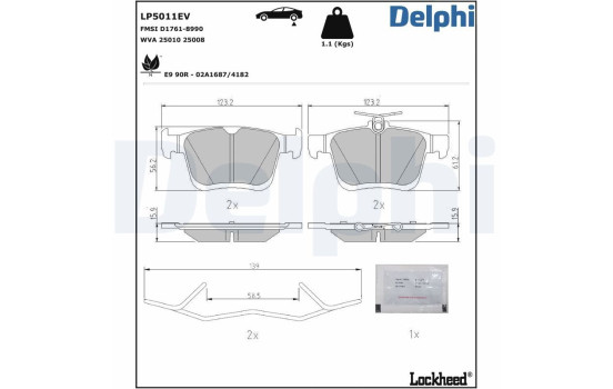 Jeu de plaquettes de frein, frein à disque LP5011EV Delphi